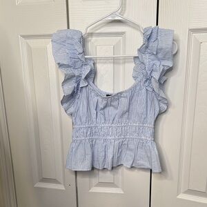 Chic Striped Ruffle Sleeve Blouse